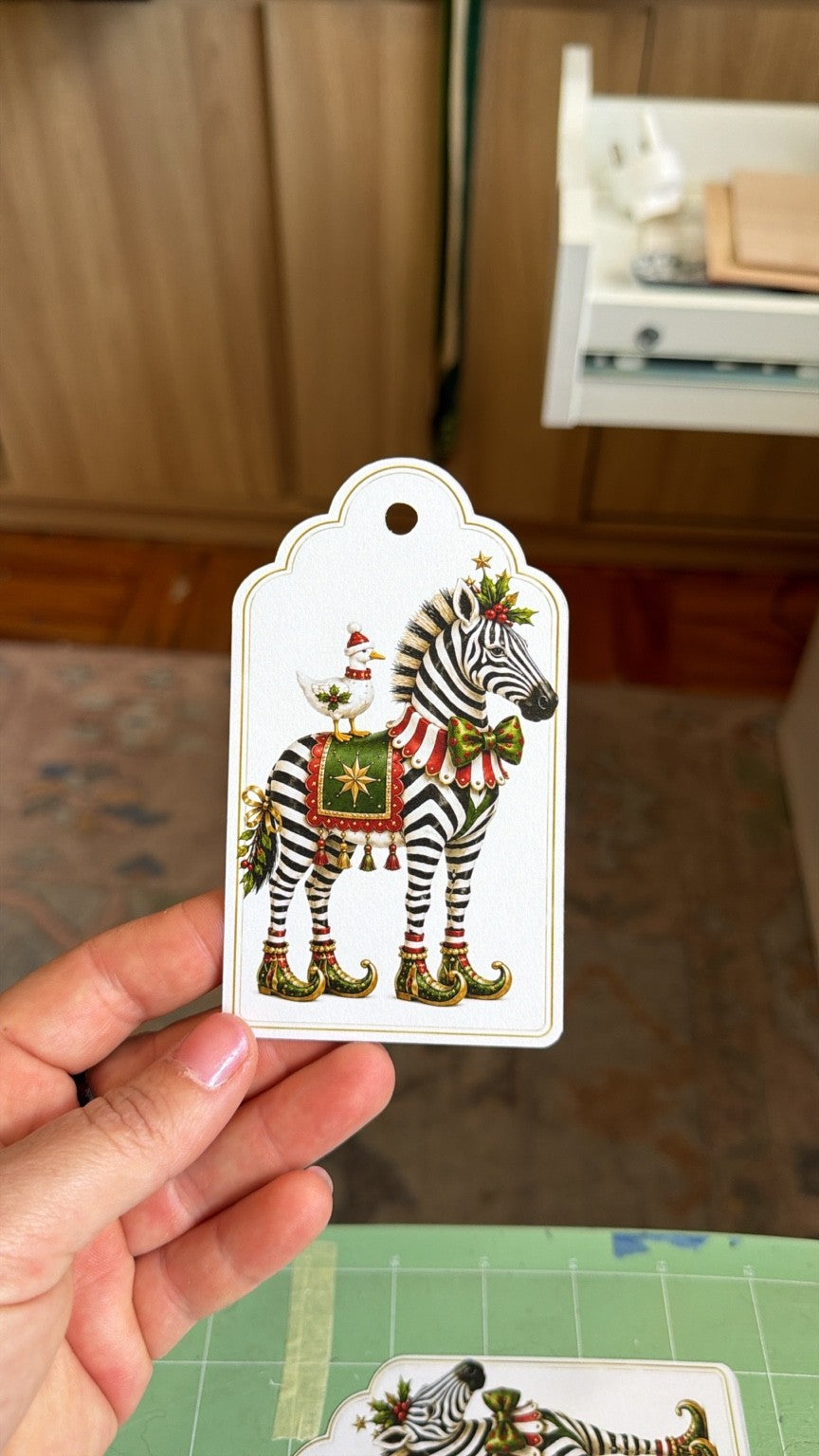 Illustrated festive zebra gift tag