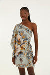 Farm Rio Jardim Real One-Shoulder Mini Dress