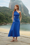 Farm Rio Blue Seahorse Embroidery One-Shoulder Maxi Dress