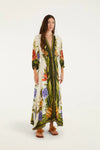 Tropical Scarf Print Cut-Out Maxi Dress
