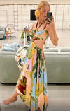 Multicolor Tropical Painting Cut-Out Buckles Maxi Dress